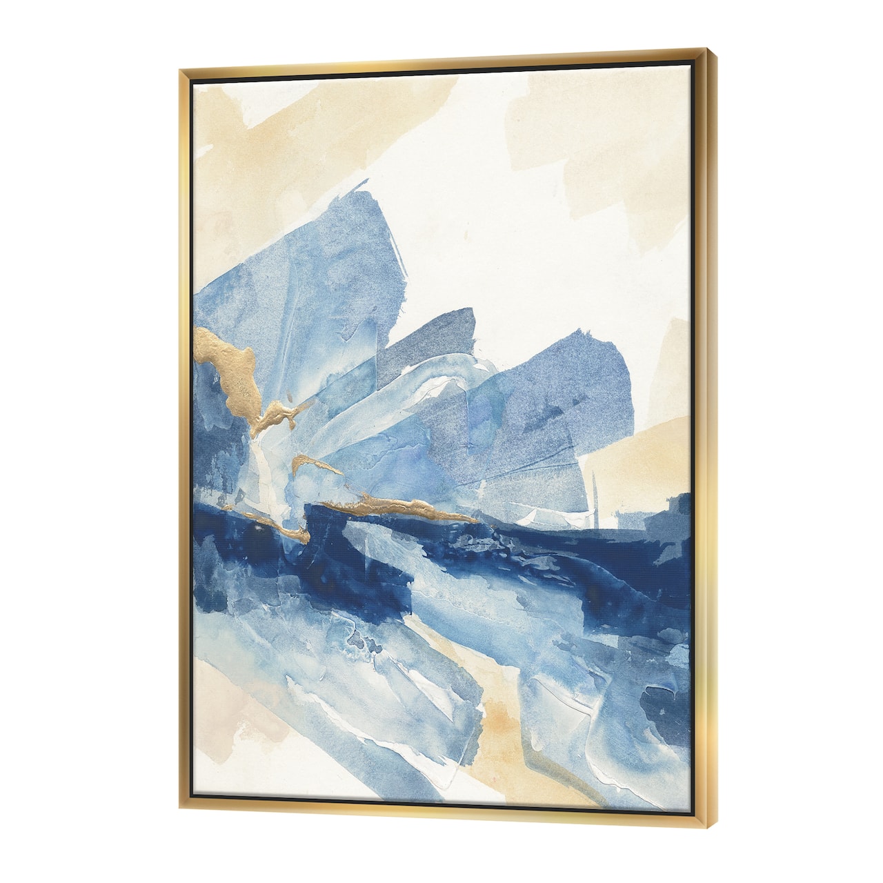 Designart - Metallic Gold Indigo I - Modern Glam Canvas in Gold Frame